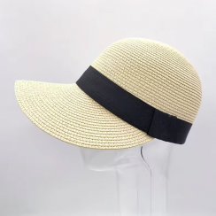 4 Pks Foldable Wide Brim Straw Beach Sun Cap with Ribbon