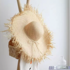 4 Pks Handmade Straw Sun Large Wide Brim Natural Beach Floppy hat