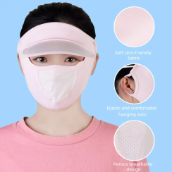 5 Pks Sunscreen Veil Summer Ice Silk Mask UV Protection Mask With A Hat