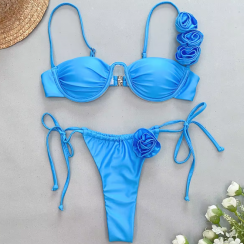 6 Pks Flower Applique Sexy Two Piece Bikini Set