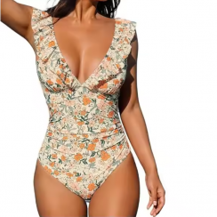 3 Pks Ruffled Floral V Neck One Piece Swimsuit